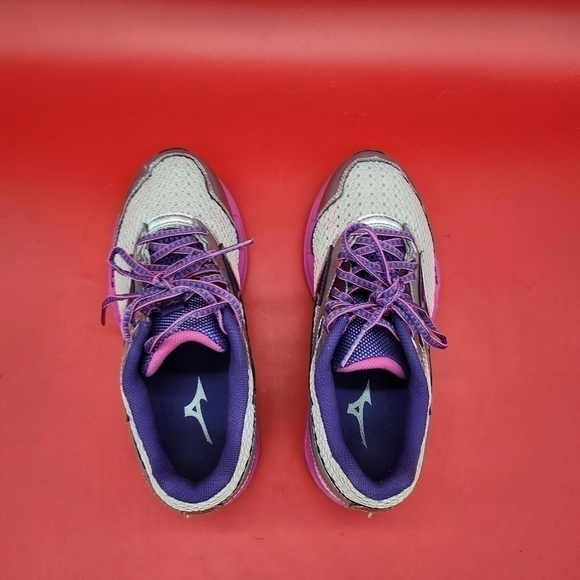 Mizuno Shoe Women's 7 Wave Legend 3  Pearl Gray Pink Purple Running Sneakers - Picture 6 of 12
